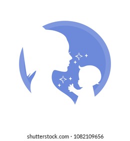 Mother and baby boy silhouette vector illustration. Can be used for mother's day and baby shower celebration invitation and greeting card.
