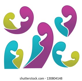 mother and baby, bright vector collection of family symbols