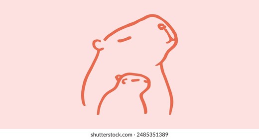 Mother and baby capybara vector illustration