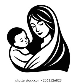 Mother and Baby Care Silhouette Vector Art Illustration - Loving Bond and Tender Moments