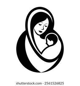 Mother and Baby Care Silhouette Vector Art Illustration - Loving Bond and Tender Moments