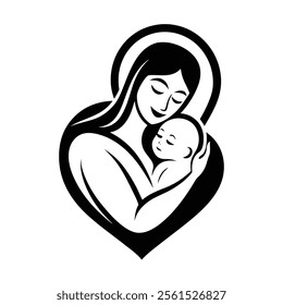 Mother and Baby Care Silhouette Vector Art Illustration - Loving Bond and Tender Moments