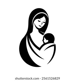 Mother and Baby Care Silhouette Vector Art Illustration - Loving Bond and Tender Moments