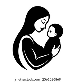 Mother and Baby Care Silhouette Vector Art Illustration - Loving Bond and Tender Moments