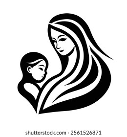 Mother and Baby Care Silhouette Vector Art Illustration - Loving Bond and Tender Moments