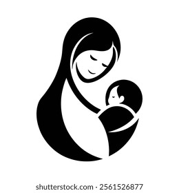 Mother and Baby Care Silhouette Vector Art Illustration - Loving Bond and Tender Moments