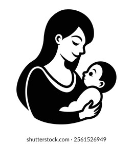 Mother and Baby Care Silhouette Vector Art Illustration - Loving Bond and Tender Moments