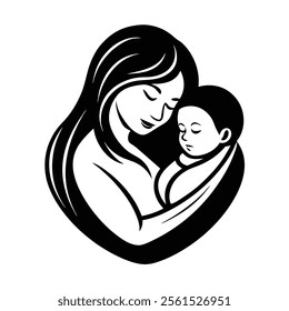 Mother and Baby Care Silhouette Vector Art Illustration - Loving Bond and Tender Moments