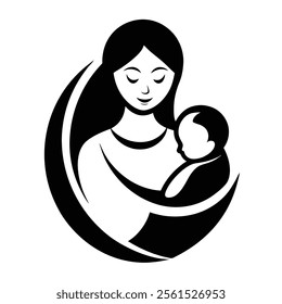 Mother and Baby Care Silhouette Vector Art Illustration - Loving Bond and Tender Moments