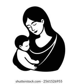 Mother and Baby Care Silhouette Vector Art Illustration - Loving Bond and Tender Moments