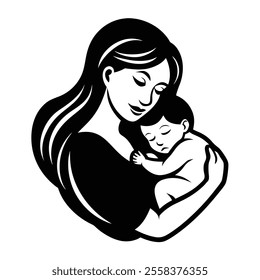 Mother and Baby Care Vector Silhouette  Vector Illustration