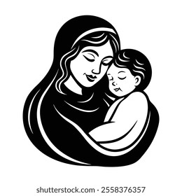 Mother and Baby Care Vector Silhouette  Vector Illustration