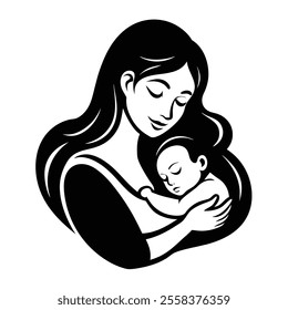 Mother and Baby Care Vector Silhouette  Vector Illustration