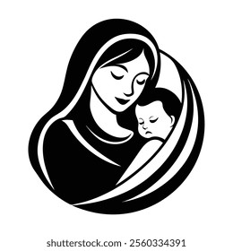 Mother and Baby Care Vector Silhouette  Vector Illustration