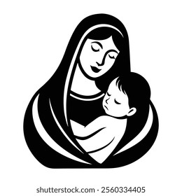 Mother and Baby Care Vector Silhouette  Vector Illustration