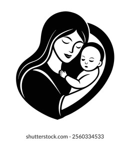 Mother and Baby Care Vector Silhouette  Vector Illustration