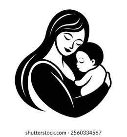 Mother and Baby Care Vector Silhouette  Vector Illustration