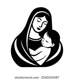 Mother and Baby Care Vector Silhouette  Vector Illustration