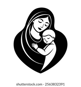 Mother and Baby Care Vector Silhouette  Vector Illustration