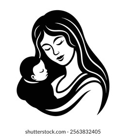 Mother and Baby Care Vector Silhouette  Vector Illustration