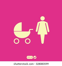 mother with baby carriage icon