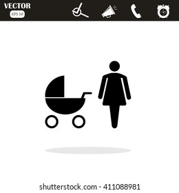 mother with baby carriage icon