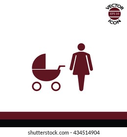 mother with baby carriage icon