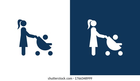 Mother with baby carriage icon illustration isolated vector symbol