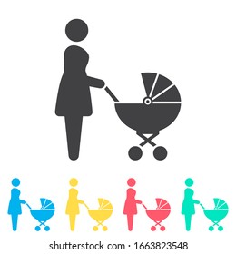 Mother with baby carriage multi color icon set. Simple glyph, flat vector of family icons for ui and ux, website or mobile application