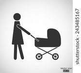 mother with baby carriage vector icon