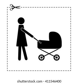mother with baby carriage vector icon