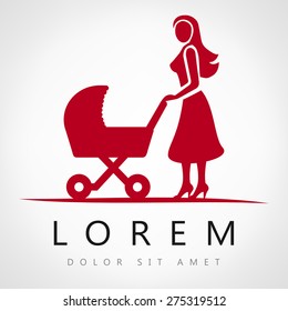 Mother with a baby carriage, vector illustration 