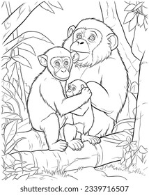 mother and baby chimpanzee coloring page