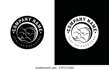 Mother with baby in circle, silhouette, vector illustration