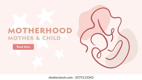 Mother and Baby Clinic Maternity Hospital Website Landing Page Template. One Line Art Drawing Breastfeeding Support Group Logo Outline Vector Illustration