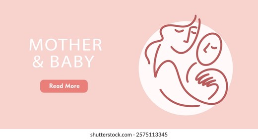 Mother and Baby Clinic Maternity Hospital Website Landing Page Template. One Line Art Drawing Breastfeeding Support Group Logo Outline Vector Illustration