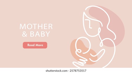 Mother and Baby Clinic Maternity Hospital Website Landing Page Template. One Line Art Drawing Breastfeeding Support Group Logo Outline Vector Illustration