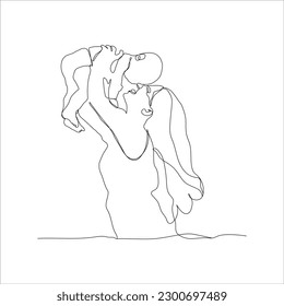 Mother and baby continuous line art drawing. mother throws baby up line art. Mother's Day line drawing. vector illustration minimalism design. Mother and child.