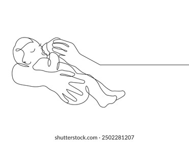 Mother with Baby Continuous Line Drawing. Single Line Drawing of Woman with Newborn. Happy Mother Day Minimalist Contour Illustration. Vector EPS 10.	