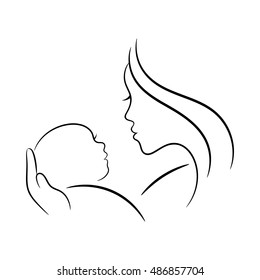 Mother   baby contour illustration