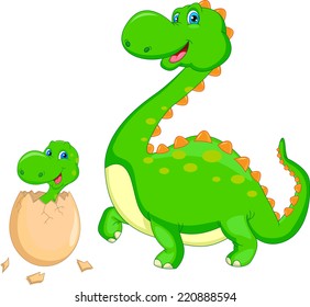 Mother and baby dinosaur hatching