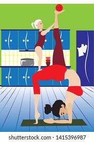 mother with a baby doing yoga, vector