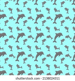 Mother and baby dolpnin seamless pattern on white background. Cute animal vector illustration. Endless repeatable print.