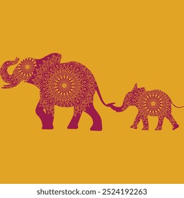 mother and baby elephant mandala art