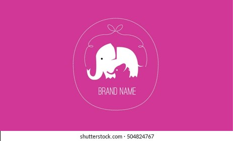 Mother and baby elephants vector logo design template. Kids illustration.