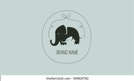 Mother and baby elephants vector logo design template. Kids illustration.