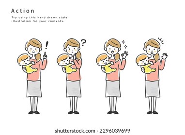 Mother and baby facial expression set.