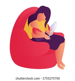 Mother with baby. flat design illustration of mother. reading book with mom.