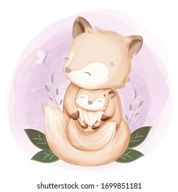 Mother And Baby Fox Watercolor