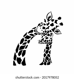 Mother And Baby Giraffe Logo. Stencil Vector Illustration.